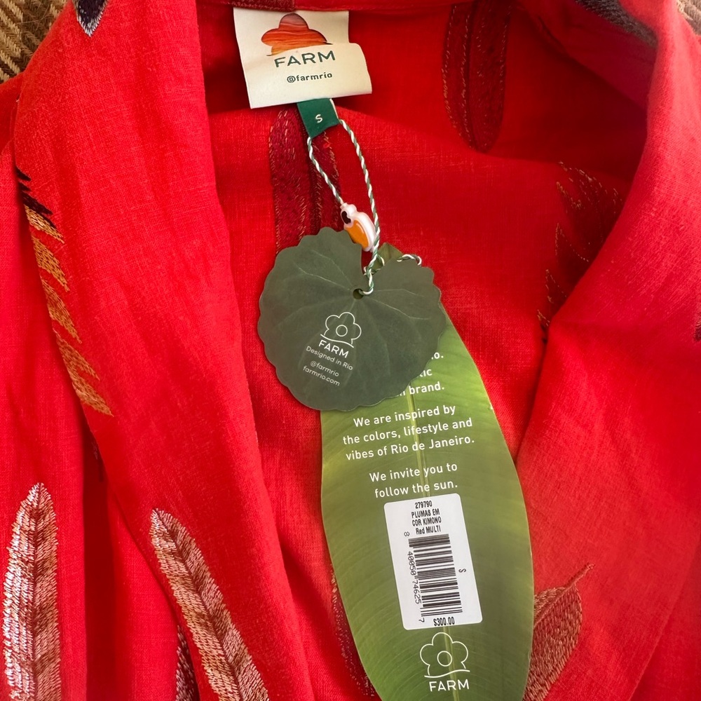 FARM Rio Red Feather Print Jacket / Kimono / Robe - Picture 4 of 6